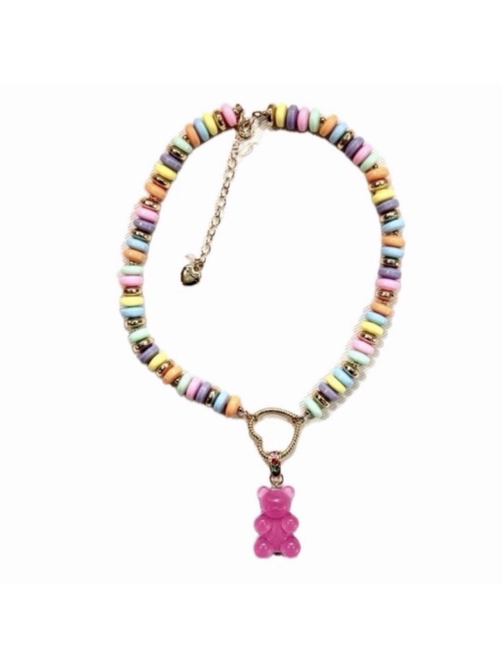 NWT Betsey Johnson Beaded Candy Necklace with Pink Gummy Bear Charm VIRAL HTF
